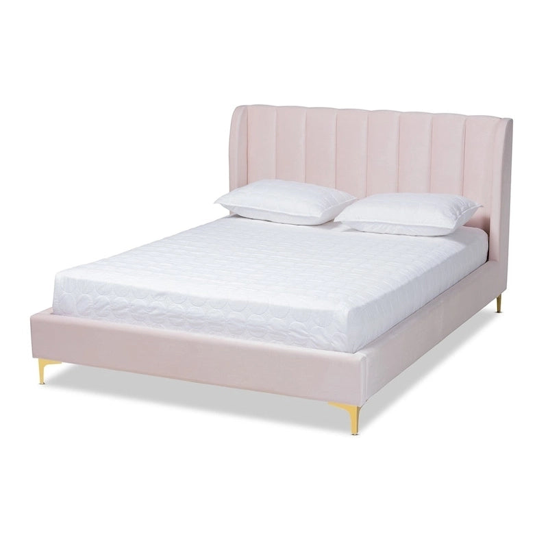 Lit plateforme en tissu velours glamour