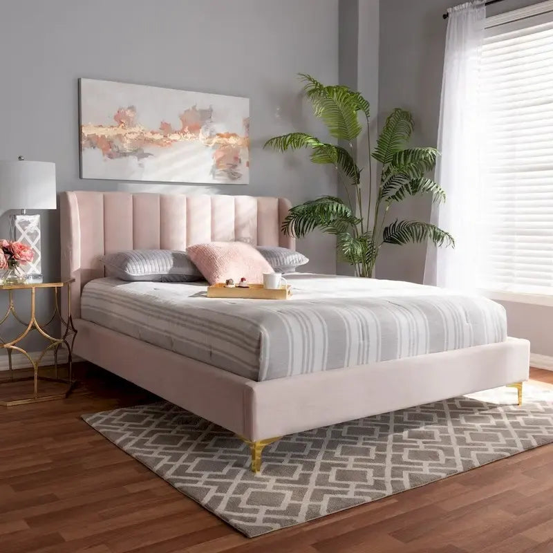Lit plateforme en tissu velours glamour