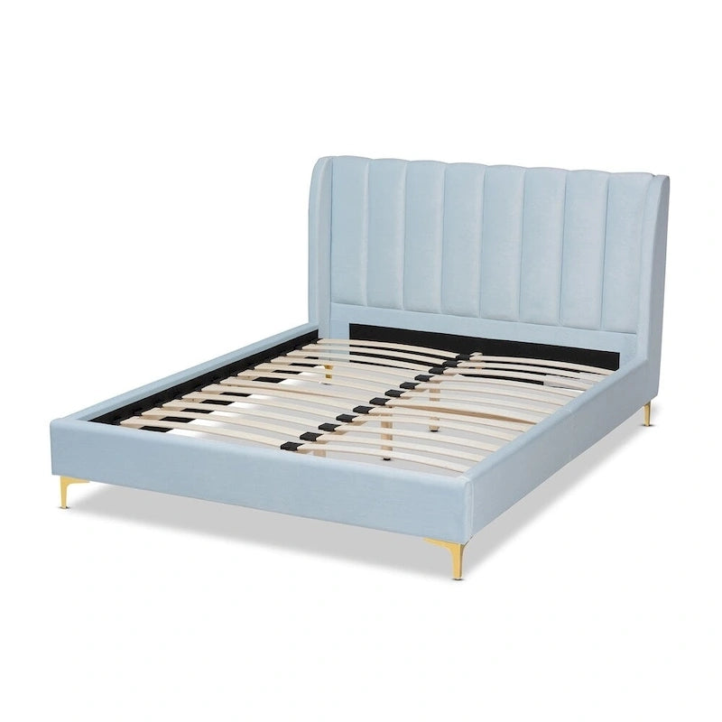 Lit plateforme en tissu velours glamour