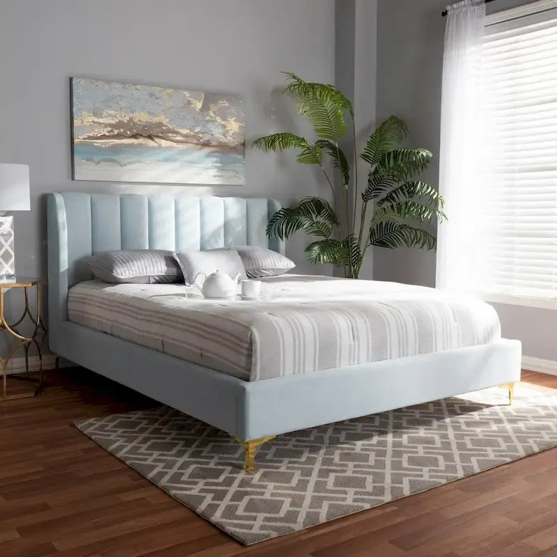 Lit plateforme en tissu velours glamour