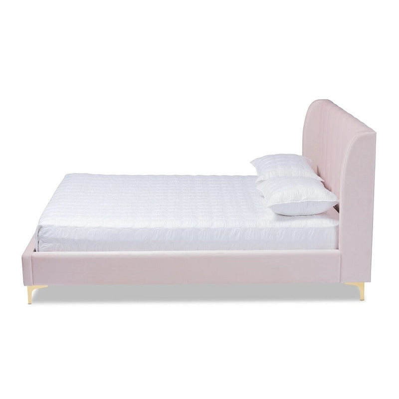 Lit plateforme en tissu velours glamour
