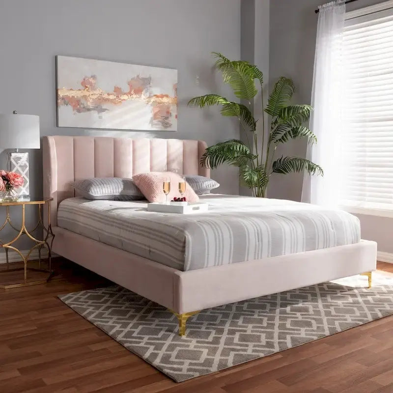 Lit plateforme en tissu velours glamour