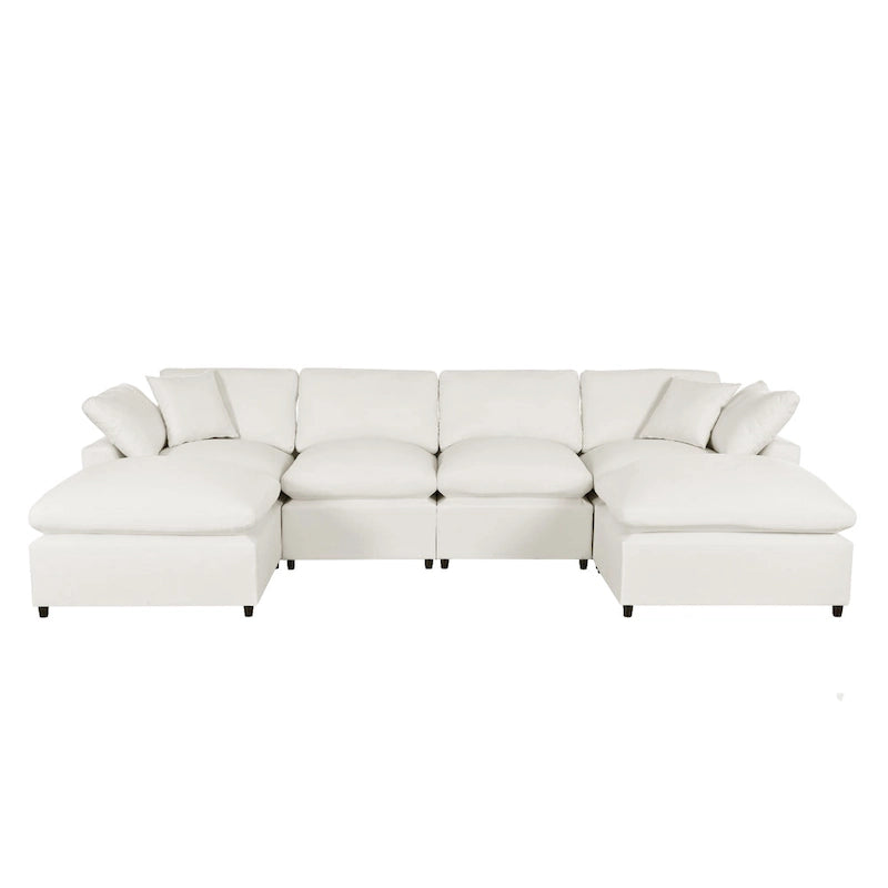 Grand canapé d'angle moderne en U, 2 grandes méridiennes avec poufs amovibles pour salon