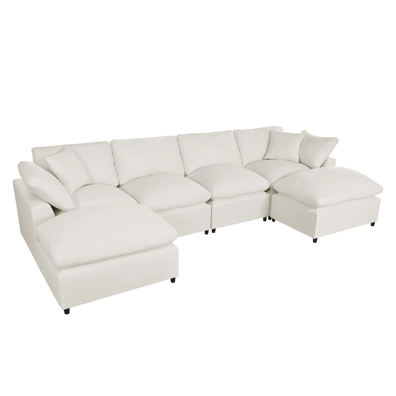 Grand canapé d'angle moderne en U, 2 grandes méridiennes avec poufs amovibles pour salon