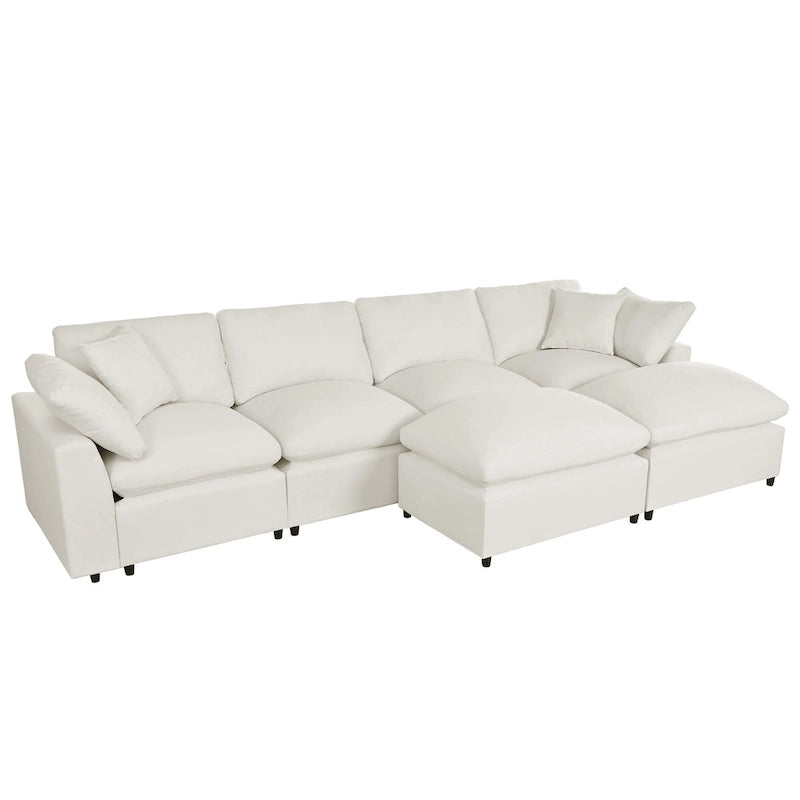 Grand canapé d'angle moderne en U, 2 grandes méridiennes avec poufs amovibles pour salon