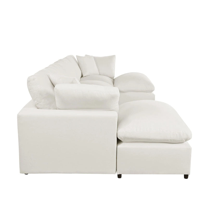 Grand canapé d'angle moderne en U, 2 grandes méridiennes avec poufs amovibles pour salon