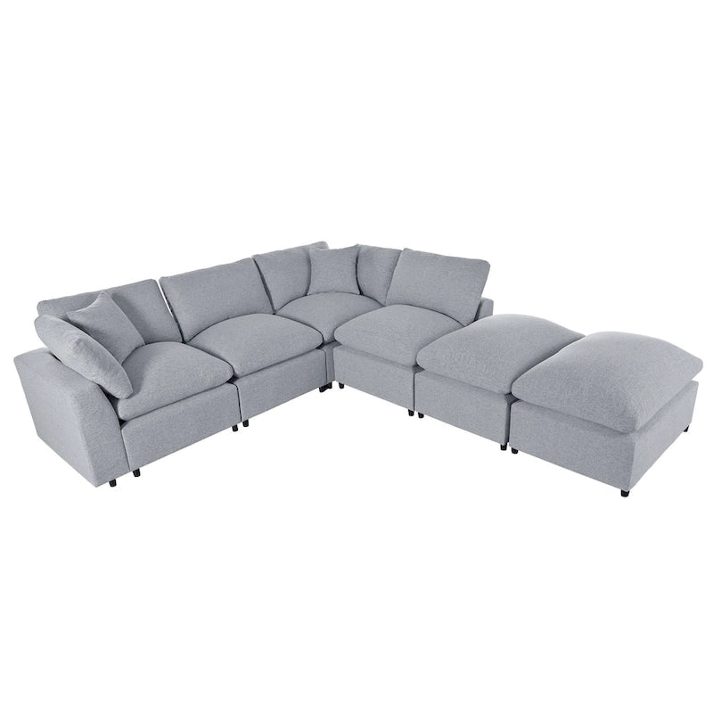 Grand canapé d'angle moderne en U, 2 grandes méridiennes avec poufs amovibles pour salon