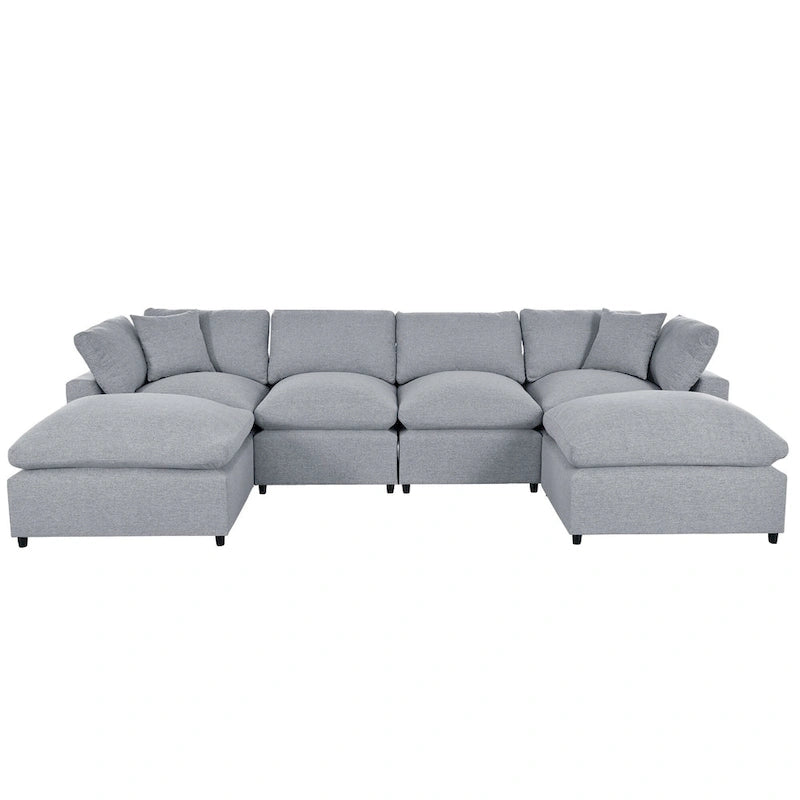 Grand canapé d'angle moderne en U, 2 grandes méridiennes avec poufs amovibles pour salon