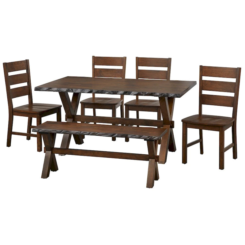 Ensemble de salle à manger 6 pièces en bois massif avec banc