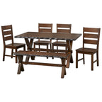 Ensemble de salle à manger 6 pièces en bois massif avec banc