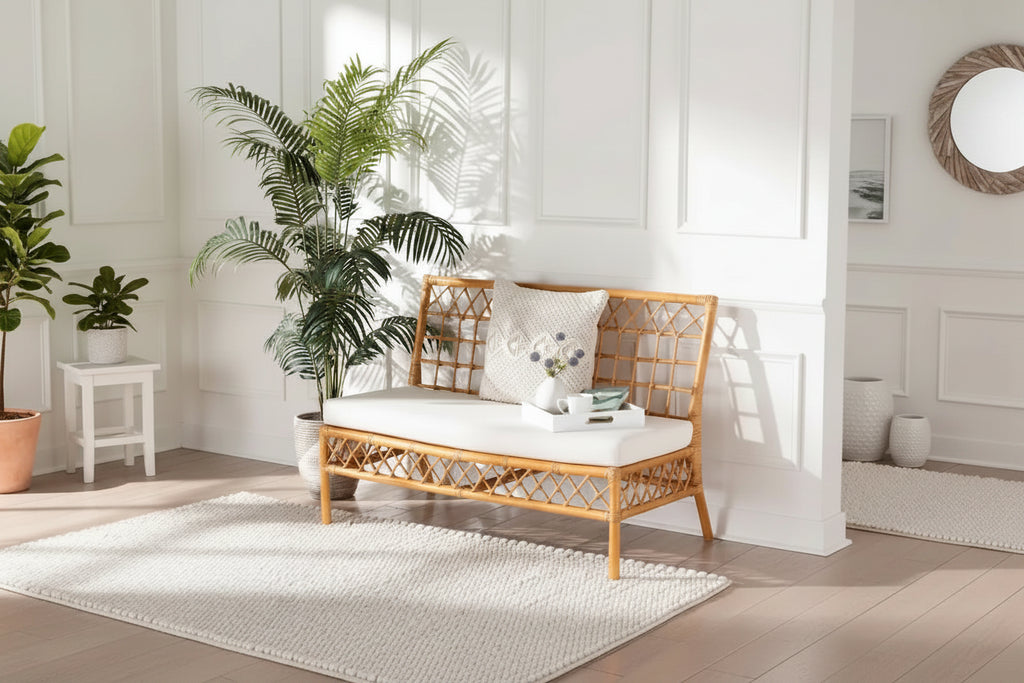 Banc de salle à manger en rotin miel, style bohème moderne