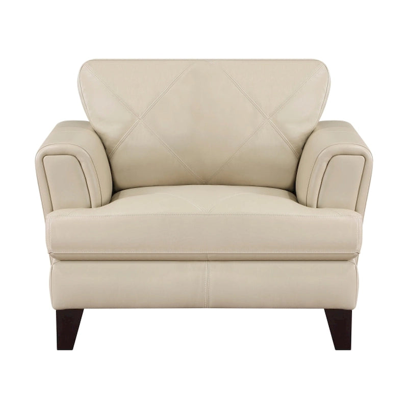 Fauteuil d'appoint 38 pouces, cuir pleine fleur et refente crème, bois massif