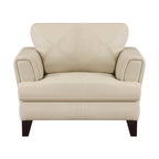 Fauteuil d'appoint 38 pouces, cuir pleine fleur et refente crème, bois massif