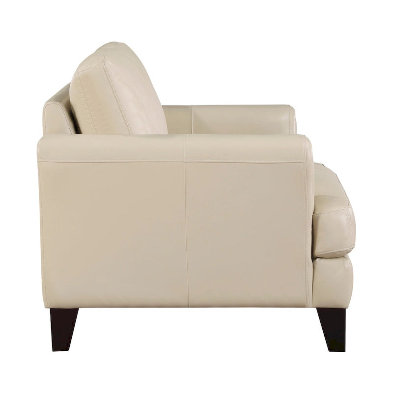 Fauteuil d'appoint 38 pouces, cuir pleine fleur et refente crème, bois massif