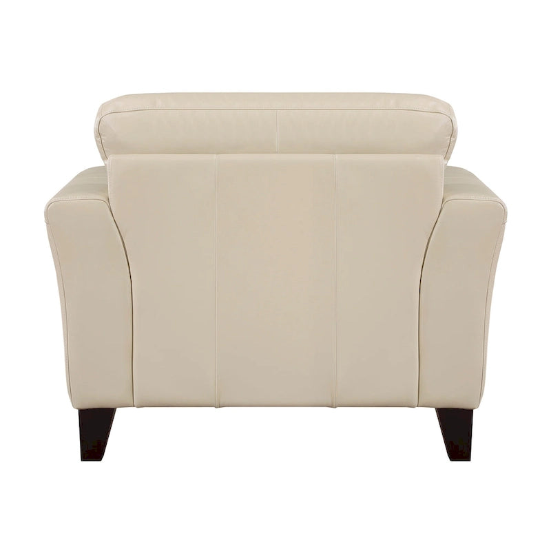 Fauteuil d'appoint 38 pouces, cuir pleine fleur et refente crème, bois massif