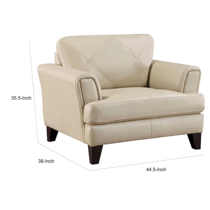 Fauteuil d'appoint 38 pouces, cuir pleine fleur et refente crème, bois massif