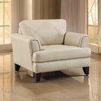 Fauteuil d'appoint 38 pouces, cuir pleine fleur et refente crème, bois massif