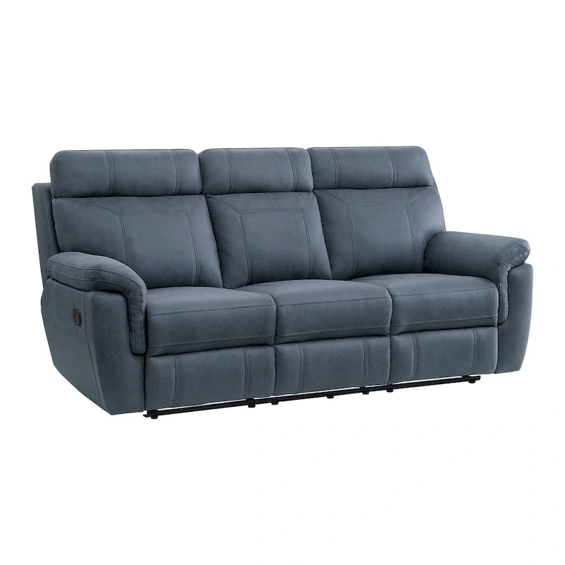 Canapé inclinable manuel de 85 pouces, microfibre bleue, bois massif, métal