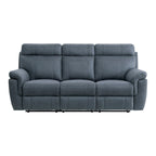 Canapé inclinable manuel de 85 pouces, microfibre bleue, bois massif, métal
