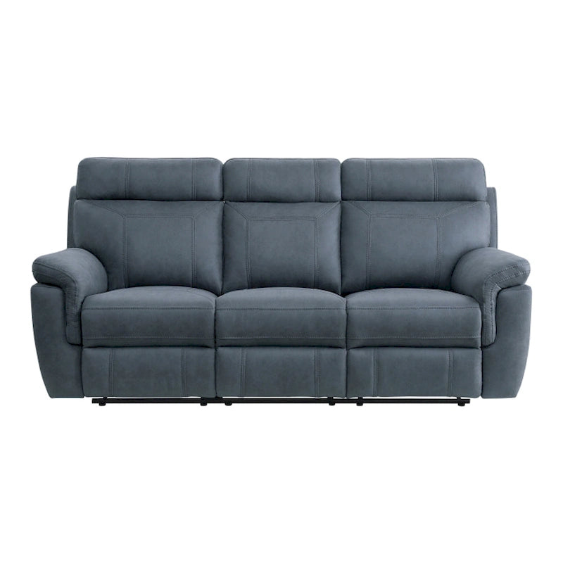 Canapé inclinable manuel de 85 pouces, microfibre bleue, bois massif, métal