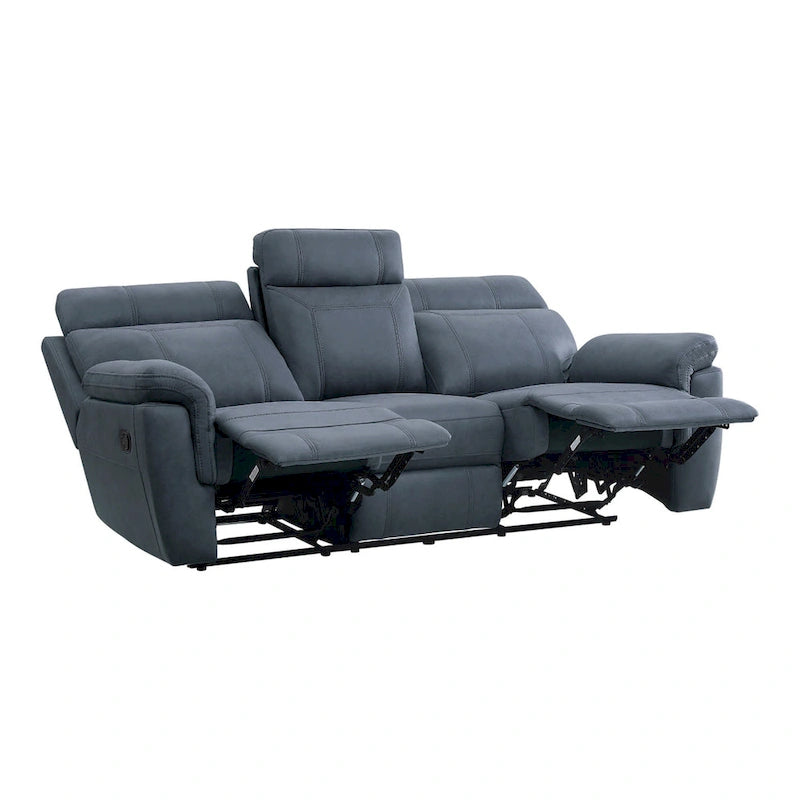 Canapé inclinable manuel de 85 pouces, microfibre bleue, bois massif, métal