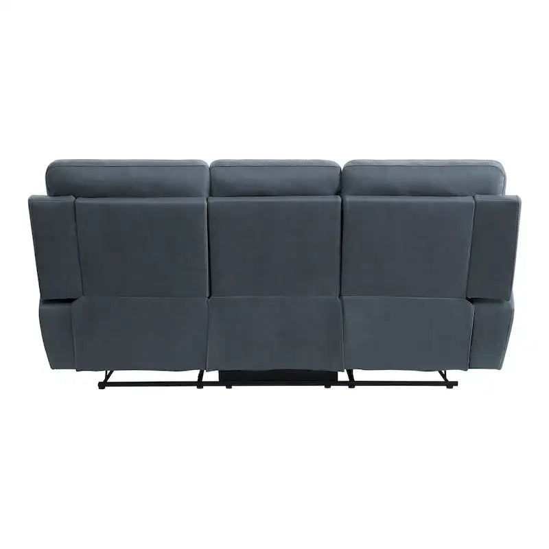 Canapé inclinable manuel de 85 pouces, microfibre bleue, bois massif, métal