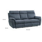 Canapé inclinable manuel de 85 pouces, microfibre bleue, bois massif, métal